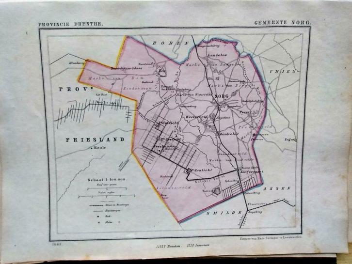 18 / Norg  Langelo   Zuidvelde  Litho 1865 Kuyper DR, Antiek en Kunst, Kunst | Litho's en Zeefdrukken, Ophalen of Verzenden