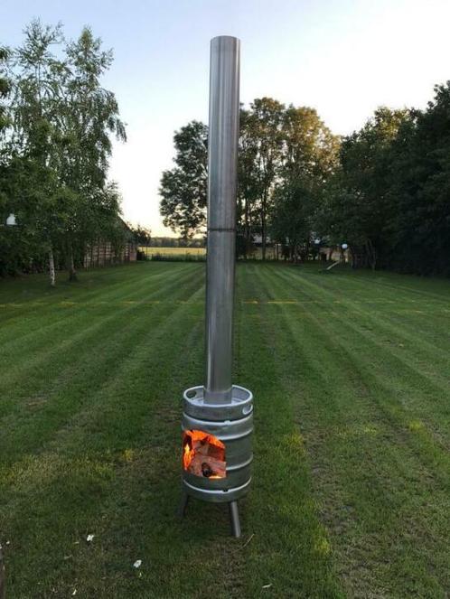 Rvs Bierfust houtkachel buitenhaard terraskachel terrashaard, Tuin en Terras, Tuinhaarden, Nieuw, Ophalen of Verzenden