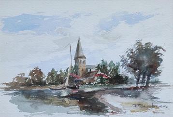 Fred Smoolenaers (1951) - Dorpsgezicht met kerktoren beschikbaar voor biedingen