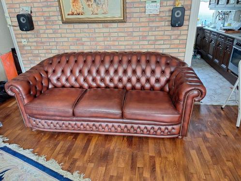 Chesterfield highlander Cognac Bruin, Huis en Inrichting, Banken | Bankstellen, Gebruikt, Rechte bank, Driepersoons, 75 tot 100 cm