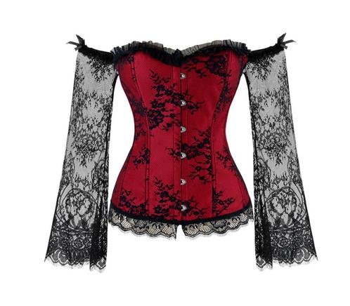 Rood zwart korset met mouwen gothic dames vrouwen steampunk, Kleding | Dames, Ondergoed en Lingerie, Body of Korset, Verzenden