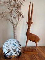 Groot, vintage houten beeld van hert, antilope, Ophalen of Verzenden