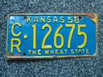 Kentekenplaat licenseplate Kansas The Wheat State 1958 USA, Verzenden, Gebruikt, Auto's
