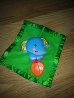 retro Olifant tut doek Fisher-Price met rammel blauw groen, Antiek en Kunst, Ophalen of Verzenden