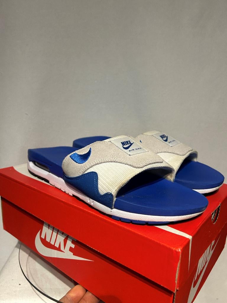 ALS NIEUW! Maat 46 - Nike Air Max 1 Slide Royal Blue, Slippers, Nike, Zo goed als nieuw, Nike