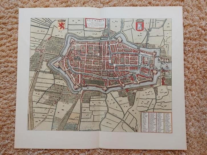 Historische kaart Alkmaar - Joan Blaeu, Antiek en Kunst, Kunst | Etsen en Gravures, Ophalen of Verzenden