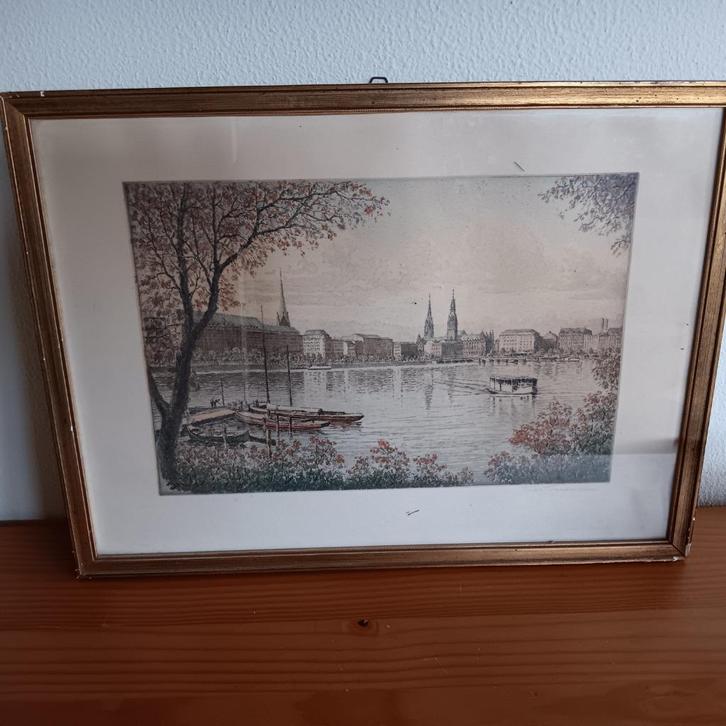 Hamburg, gekleurde tekening van Traulsen, Friedrich, Antiek en Kunst, Kunst | Schilderijen | Klassiek, Ophalen of Verzenden
