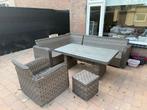 Complete tuinset met kussens – hoekbank, tafel, stoel en kru, Tuin en Terras, Tuinsets en Loungesets, Ophalen, Zo goed als nieuw