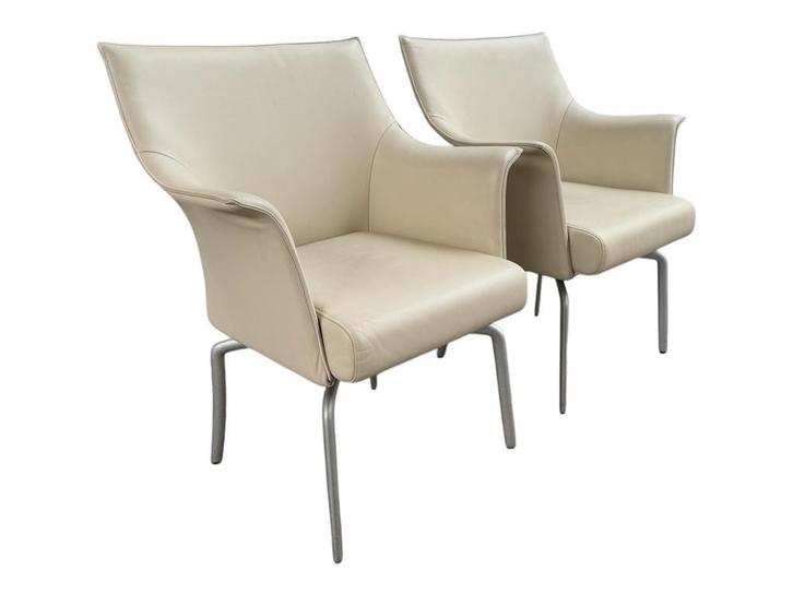 2x Lederen Rolf Benz Draai Stoelen, Huis en Inrichting, Stoelen, Zo goed als nieuw, Twee, Leer, Wit, Ophalen of Verzenden