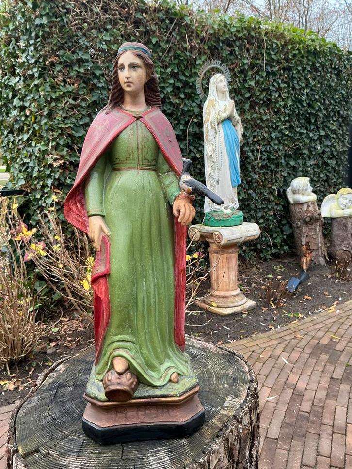 Antiek zeldzaam Heiligenbeeld ❤️ H. Oda met ekster, Antiek en Kunst, Kunst | Beelden en Houtsnijwerken, Ophalen of Verzenden