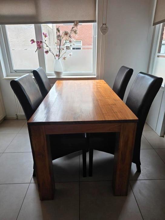 Eettafel 160 x 80 massief teak hout, Huis en Inrichting, Tafels | Eettafels, Gebruikt, 50 tot 100 cm, 150 tot 200 cm, Rechthoekig