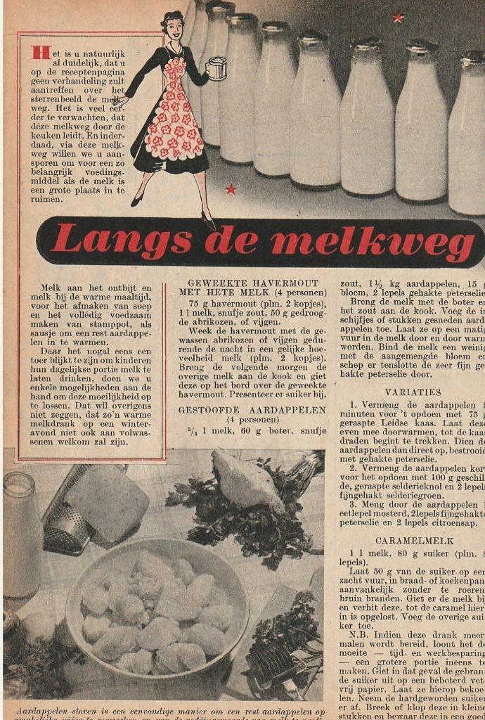 Vintage knipsel 1952 Beatrijs over melk recepten zuivel, Verzamelen, Tijdschriften, Kranten en Knipsels, Knipsel(s), Nederland