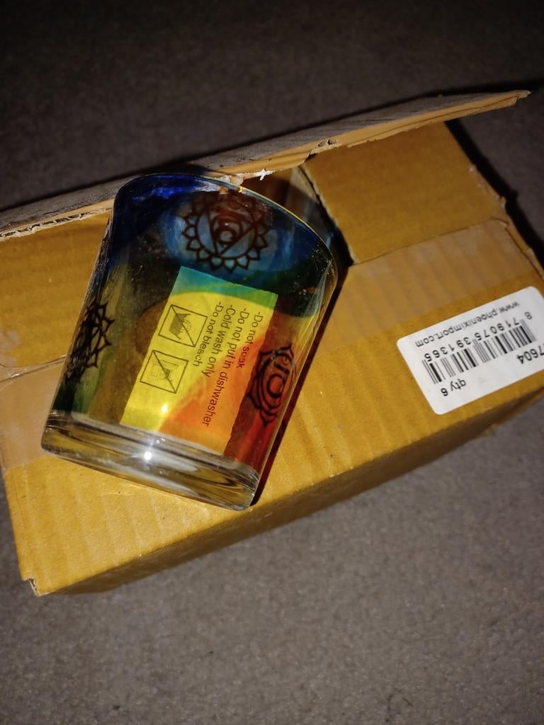 Waxine glaasjes chakra kleuren - set van 5, Overige materialen, Groen, Nieuw, Ophalen of Verzenden