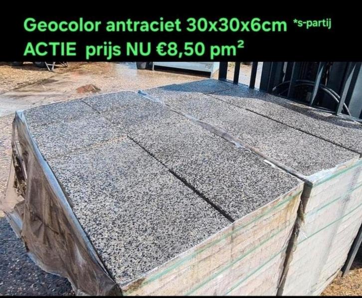 65m² 30x30x6 geocolor antraciet terrastegels s-partij, Tuin en Terras, Tegels en Klinkers, Nieuw, Terrastegels, Beton, 10 m² of meer