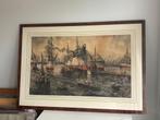 Antiek schilderij oud boten haven vracht schepen Wim Bos, Antiek en Kunst, Ophalen