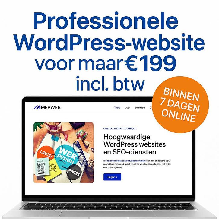 Website laten maken – WordPress €199, binnen 7 dagen online, Diensten en Vakmensen, Webdesigners en Hosting, Webdesign