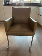 4 Elegante taupe lederen stoelen met wieltjes, TopForm, Huis en Inrichting, Stoelen, Ophalen, Overige kleuren, Leer, Zo goed als nieuw