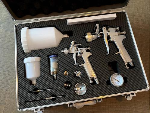Spuitpistolen set in koffer, Doe-het-zelf en Verbouw, Schildersmaterialen, Zo goed als nieuw, Verfspuit of Verfpomp, Ophalen of Verzenden