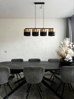 Eettafel + eetkamerstoelen visgraat zwart Livin24, Ophalen, 200 cm of meer, 50 tot 100 cm, Zo goed als nieuw