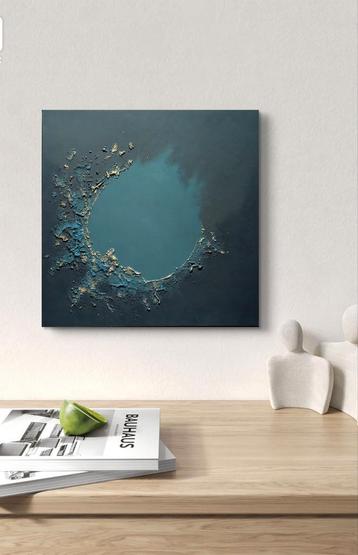 Abstract Schilderij, Groen, Blauw & Goud 50x50 cm beschikbaar voor biedingen