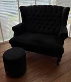 zwarte LOVESEAT EN POEF z.g.a.n., Ophalen, Zo goed als nieuw, 75 tot 100 cm, Stof