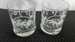 CHIVAS glazen met leeuwen, gegraveerd, 2 stuks, Ophalen of Verzenden, Zo goed als nieuw, Borrel- of Shotglas