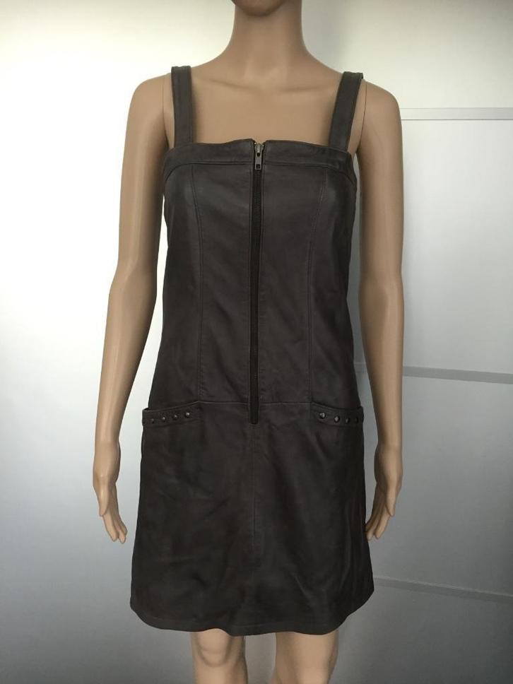 E41maat 34=XS echt-leren jurk jurkje d-bruin leer, Kleding | Dames, Jurken, Zo goed als nieuw, Maat 34 (XS) of kleiner, Bruin