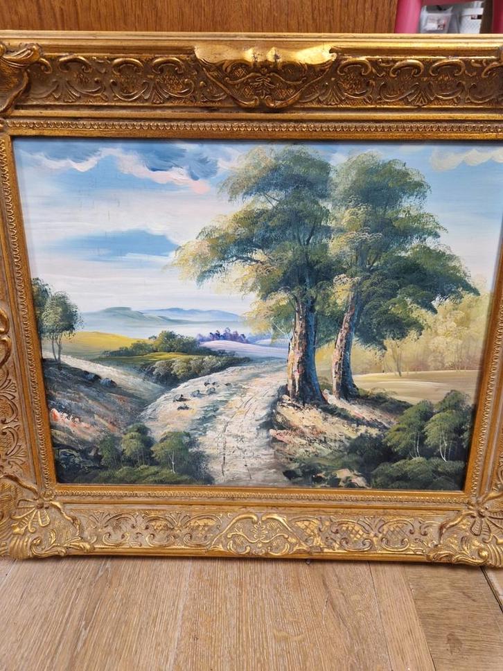 Vintage Schilderij Landschap met Bomen, Antiek en Kunst, Kunst | Schilderijen | Klassiek, Ophalen of Verzenden