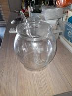 Glazen Bowl Schaal met Deksel en Lepel, Gebruikt, Schaal, Rond, Ophalen of Verzenden