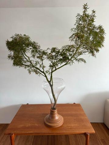 Glazen vaas met houten voet beschikbaar voor biedingen