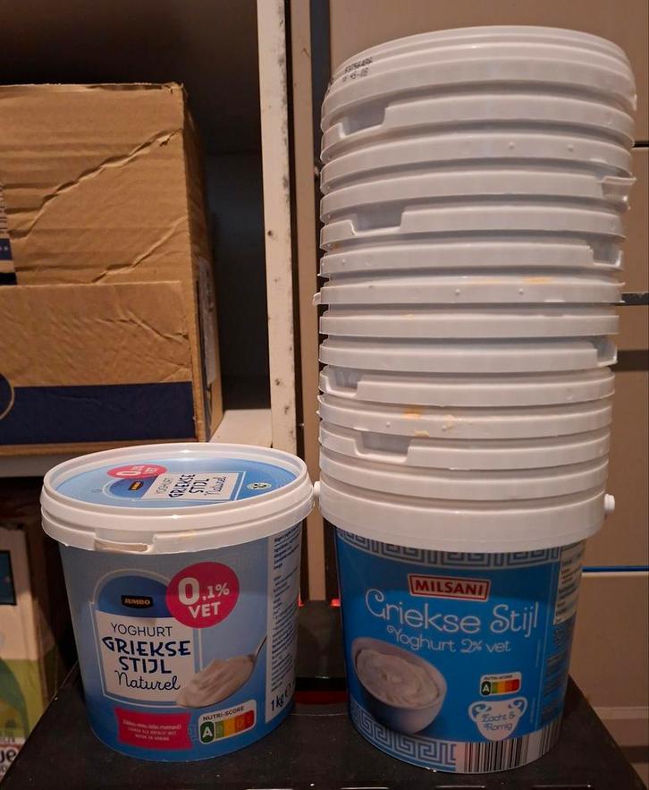 Lege Yoghurt Emmertjes - Herbruikbaar, Huis en Inrichting, Emmers, Gebruikt, Kunststof, Met deksel, Ophalen