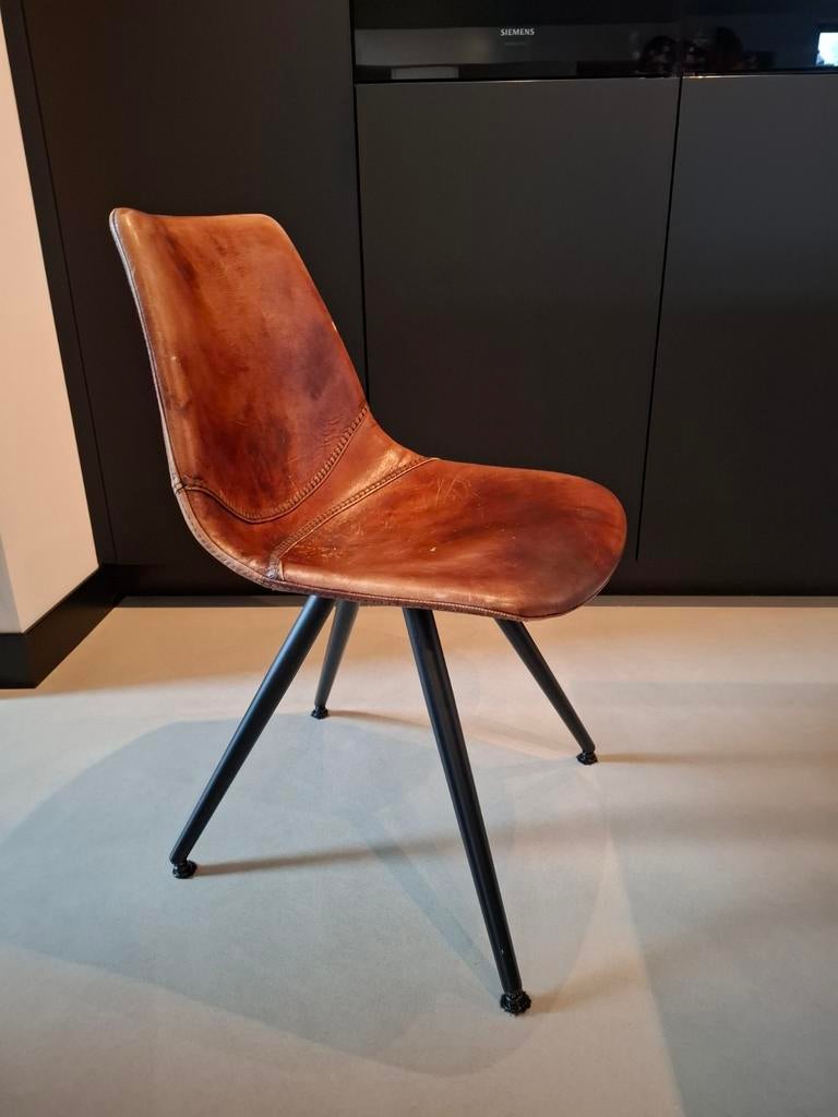 Echt leren eetkamerstoelen - 6 stuks, Ophalen, Gebruikt, Bruin, Vijf, Zes of meer stoelen