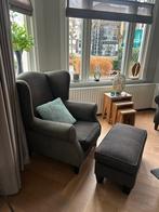 Mooie grote bruine stoel en poef - fauteuil - 2x en 2x poef, Huis en Inrichting, Fauteuils, Ophalen, Zo goed als nieuw, 75 tot 100 cm
