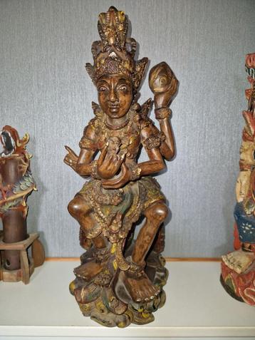 Groot origineel houten snijwerk Shiva beeld 50cm + brocante. beschikbaar voor biedingen