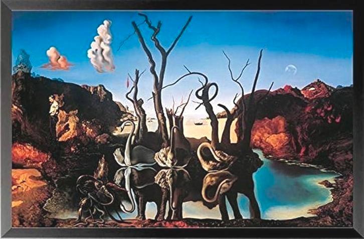 SALVADOR DALI "Zwanen Reflecteren Olifanten". Mooi ingelijst, Antiek en Kunst, Kunst | Schilderijen | Modern, Ophalen