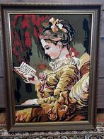 Antiek Wandtapijt met Gouden Lijst Gobelin, Ophalen of Verzenden