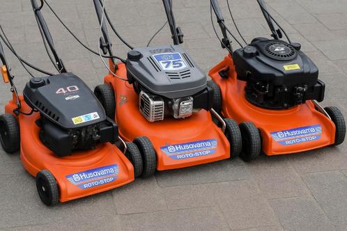 3x Husqvarna Grasmaaiers – Loop of Sloop Partij!, Tuin en Terras, Grasmaaiers, Gebruikt, Benzine-grasmaaier, 40 t/m 49 cm, Cirkelmaaier