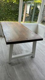 Boomstamtafel 200x100 cm wit ijzeren onderstel, Huis en Inrichting, Tafels | Eettafels, Ophalen, Gebruikt, 200 cm of meer, Vijf personen of meer