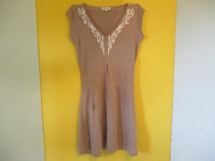 Massimo Dutti jurk maat S / 36 (100% katoen)., Kleding | Dames, Jurken, Zo goed als nieuw, Maat 36 (S), Beige, Onder de knie, Ophalen of Verzenden