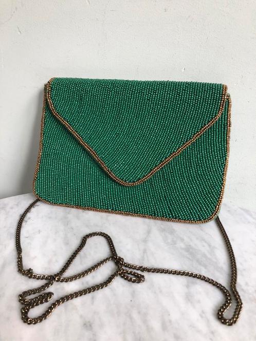 By-Bar gala/avond tasje/clutch, groen met glaskraaltjes, Sieraden, Tassen en Uiterlijk, Tassen | Damestassen, Zo goed als nieuw