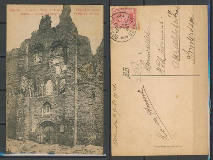 Ypres Yperen 1921 Kerk St,Peter,s Ansichtkaart 939a jdu, Verzamelen, Ansichtkaarten | België, Gelopen, West-Vlaanderen, Voor 1920