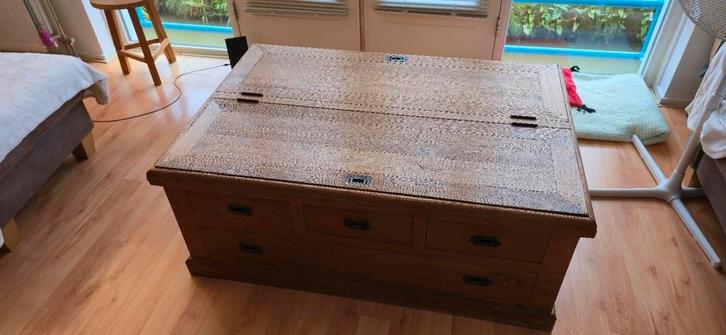 Massief indo teakhouten Salontafel/Dekenkist Als Nieuw, Doe-het-zelf en Verbouw, Hout en Planken, Zo goed als nieuw, Plank, Overige houtsoorten