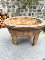 Houten olijfbak op pootjes, Ophalen of Verzenden, Zo goed als nieuw, Rond, Hout