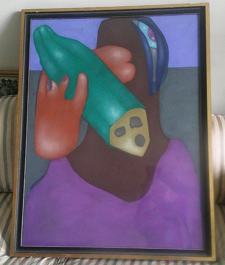 GROOT) - Figuur met komkommer ? - Leo Dooper  (1934-2012), Antiek en Kunst, Kunst | Schilderijen | Klassiek, Ophalen