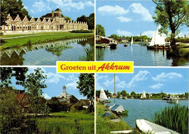 Groeten uit Akkrum - 4 afb o.a. boten - ongelopen, Verzamelen, Ansichtkaarten | Nederland, Ongelopen, Noord-Brabant, Voor 1920