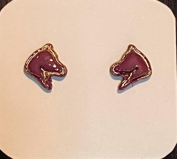 Oorstekers paardenhoofd met bladgoud, Sieraden, Tassen en Uiterlijk, Oorbellen, Nieuw, Knopjes of Stekers, Overige materialen