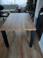 Houten eettafel met metalen poten, Gebruikt, 100 tot 150 cm, Metaal, Vier personen