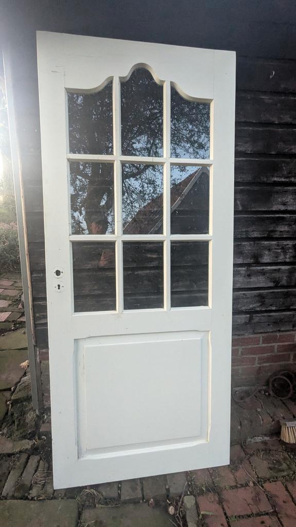 Twee Eiken Deuren met Glas, Doe-het-zelf en Verbouw, Deuren en Horren, Gebruikt, Binnendeur, 200 tot 215 cm, 80 tot 100 cm, Glas