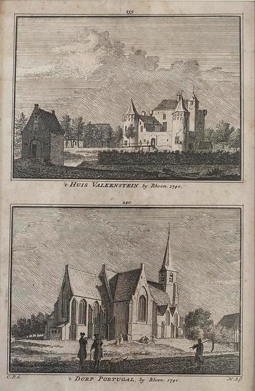 Antieke prent – Kasteel Valckesteyn & Poortugaal, Antiek en Kunst, Kunst | Etsen en Gravures, Ophalen of Verzenden