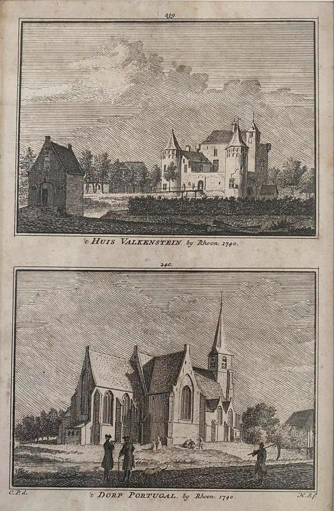 Antieke prent – Kasteel Valckesteyn & Poortugaal, Antiek en Kunst, Kunst | Etsen en Gravures, Ophalen of Verzenden